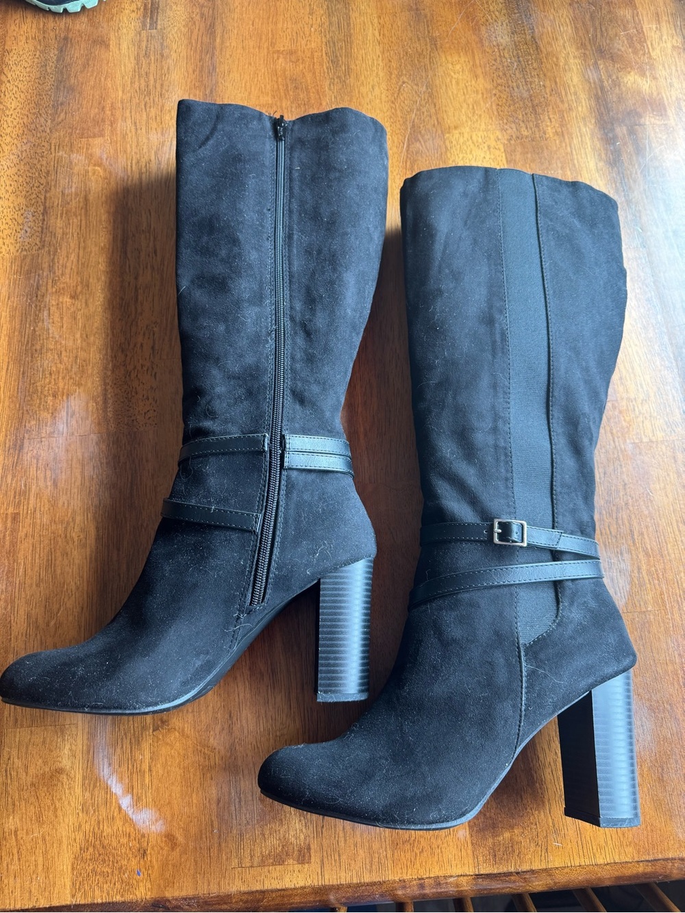 Black Suede Mid-Calf Heeled Boots - Classic Women's Dress Boots